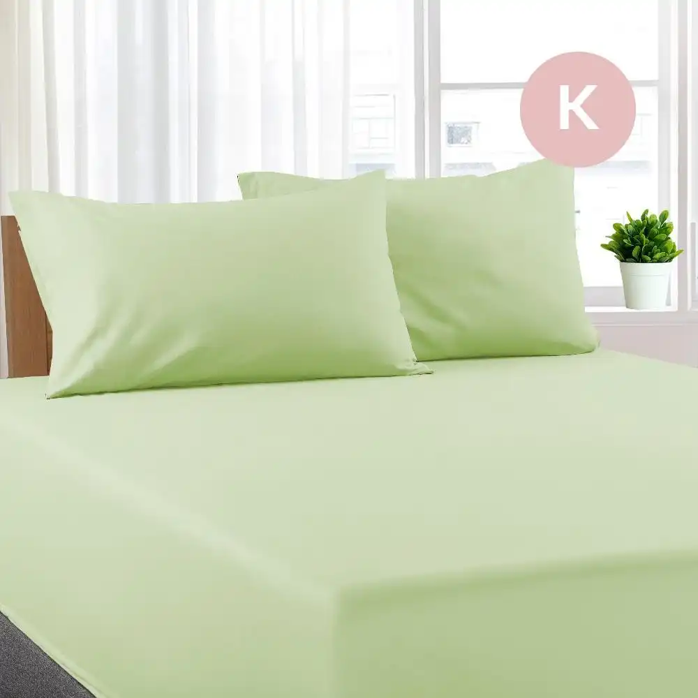 King Size Pistachio Color Poly Cotton Fitted Sheet + Pillowcase