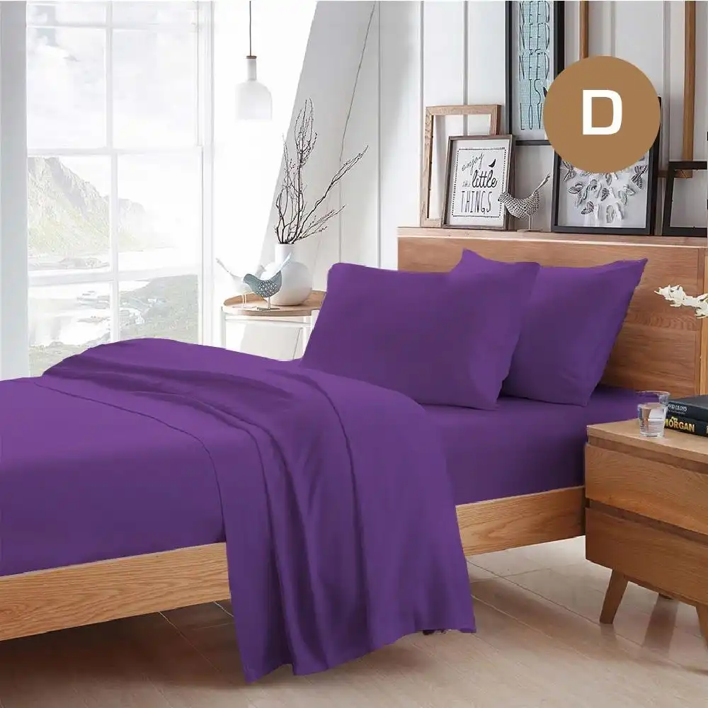 Double Size Purple Color Poly Cotton Fitted Sheet Flat Sheet Pillowcase Sheet Set