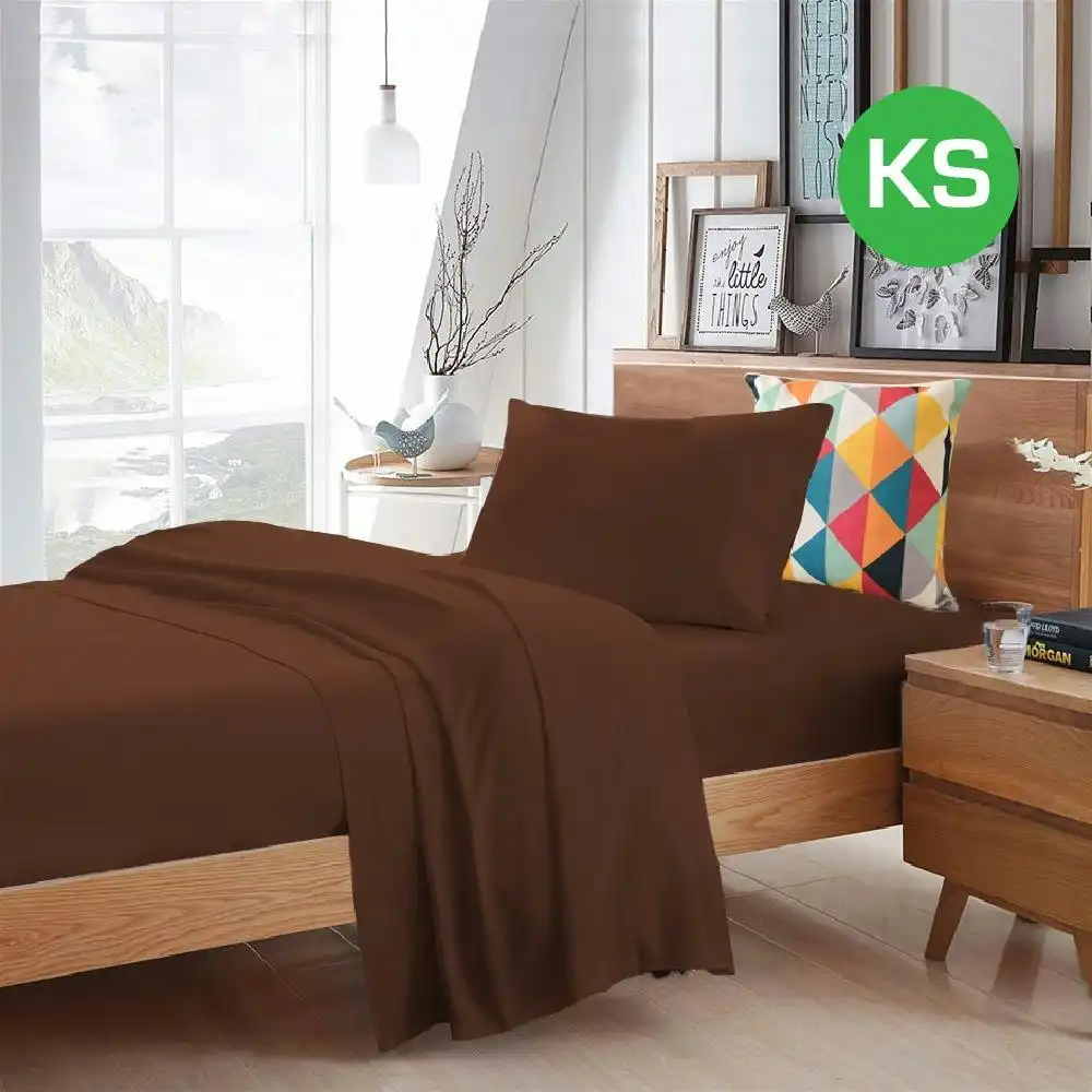 King Single Size Chocolate Color Poly Cotton Fitted Sheet Flat Sheet Pillowcase Sheet Set