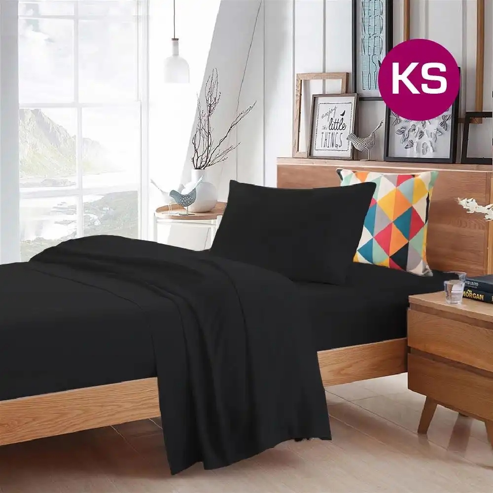 King Single Size Black Color Poly Cotton Fitted Sheet Flat Sheet Pillowcase Sheet Set