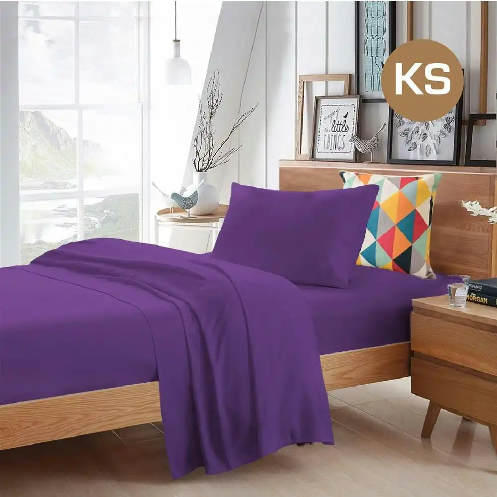 King Single Size Purple Color Poly Cotton Fitted Sheet Flat Sheet Pillowcase Sheet Set