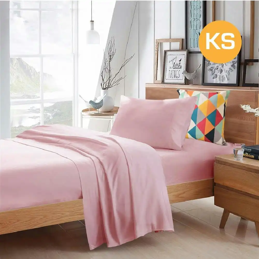 King Single Size Light Pink Color Poly Cotton Fitted Sheet Flat Sheet Pillowcase Sheet Set