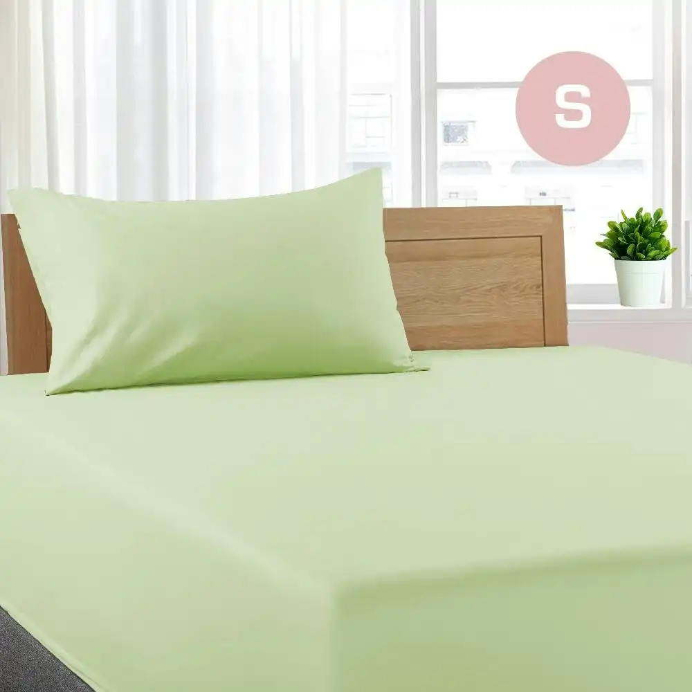 Single Size Pistachio Color Poly Cotton Fitted Sheet + Pillowcase