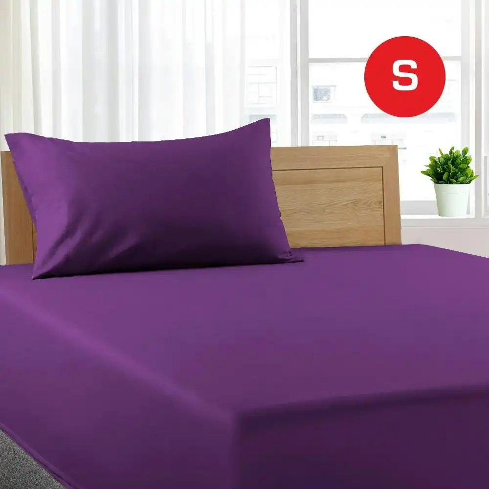 Single Size Purple Color Poly Cotton Fitted Sheet + Pillowcase