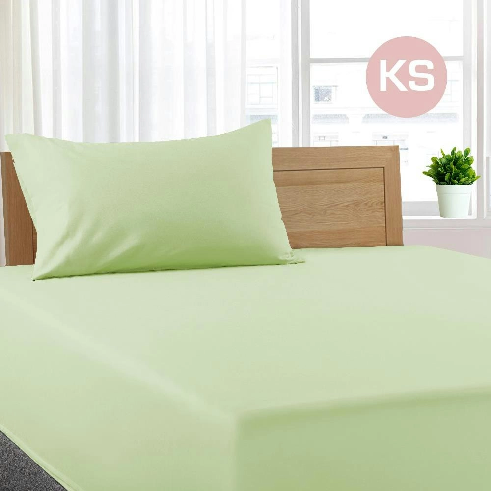 King Single Size Pistachio Color Poly Cotton Fitted Sheet + Pillowcase