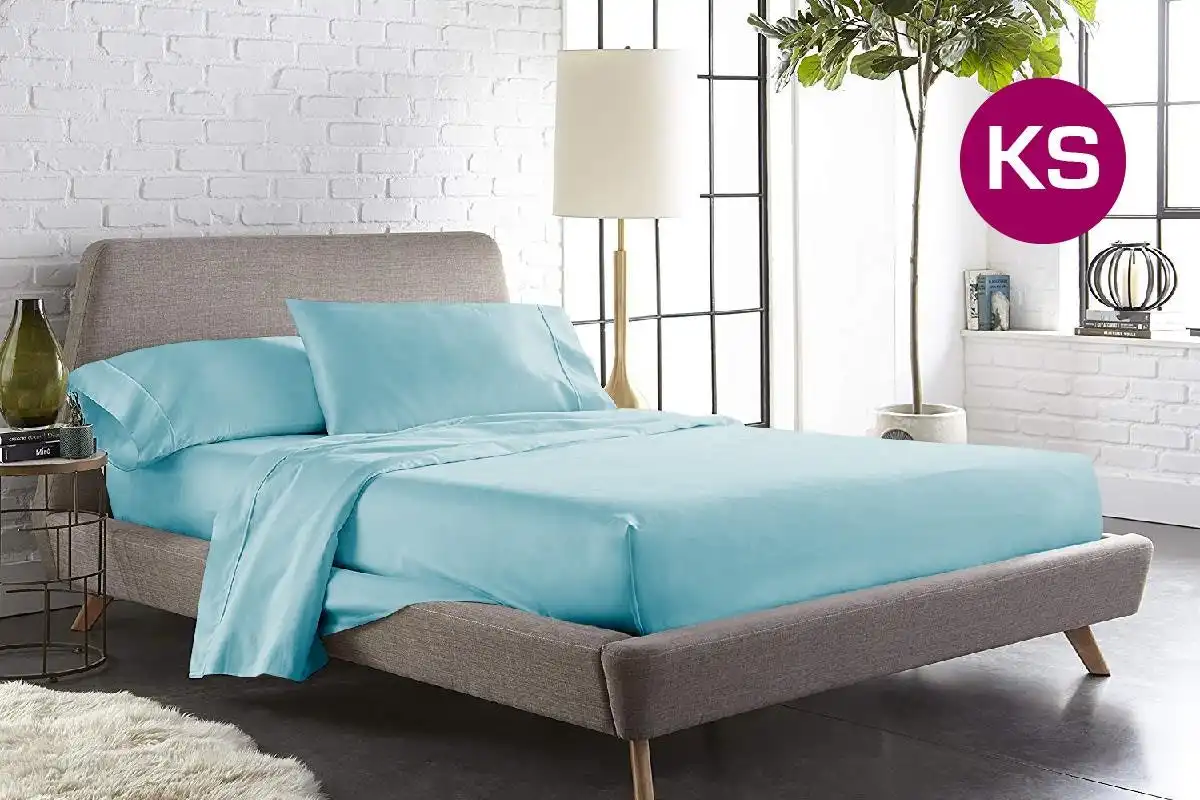King Single Size Aqua Color 1000TC 100% Cotton Fittd Sheet Flat Sheet Pillowcase Set