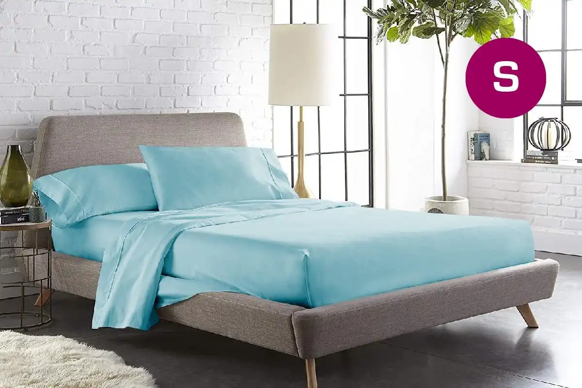 Single Size Aqua Color 1000TC 100% Cotton Fittd Sheet Flat Sheet Pillowcase Set