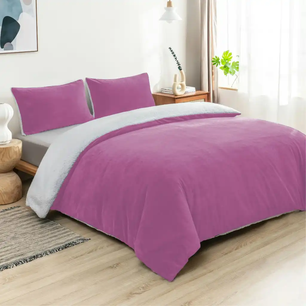 Luxor 2 in 1 Teddy Fleece Sherpa Duvet Cover Set and Blanket Lilac