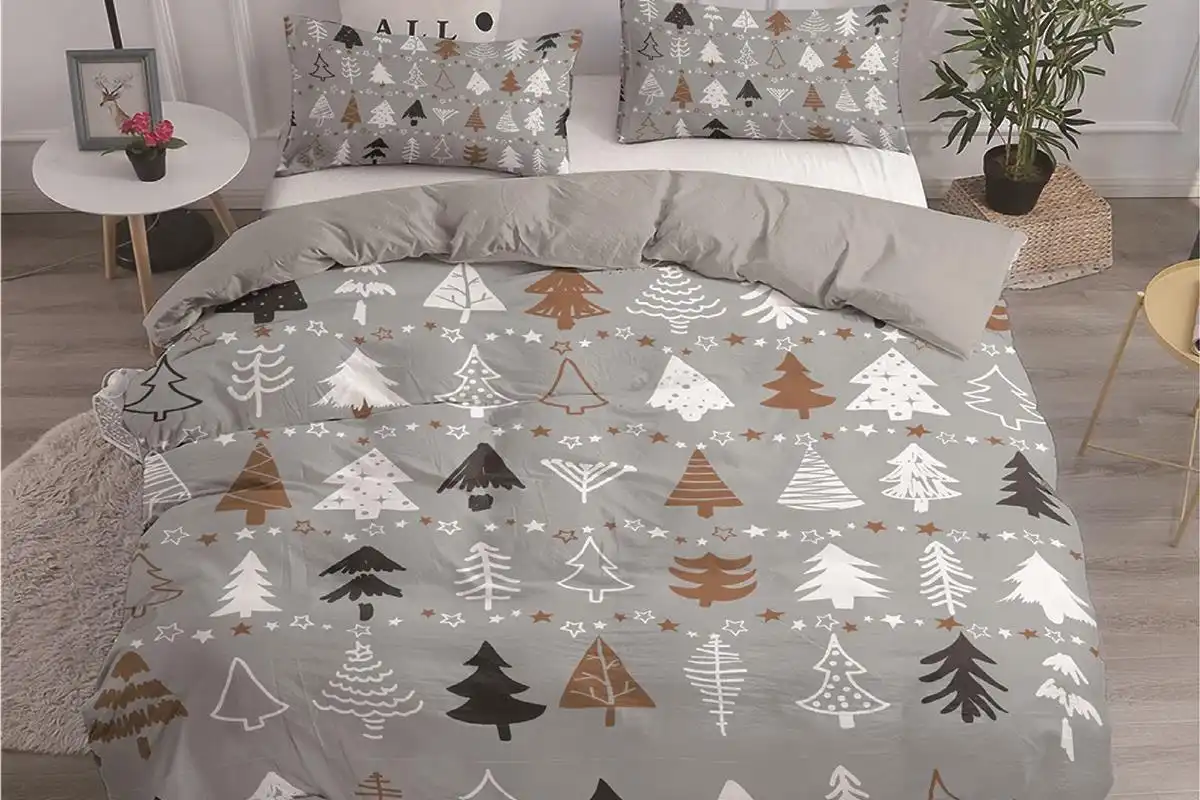 Xmas Tree Grey Christmas Design Soft Quilt Duvet Doona Cover Set