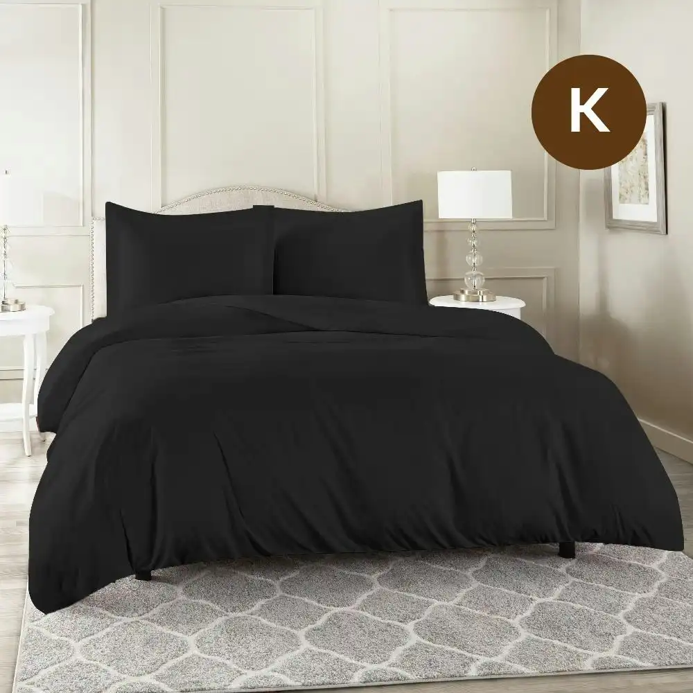 King Size Black Color 1000TC 100% Cotton Quilt Doona Duvet Cover Pillowcase Set