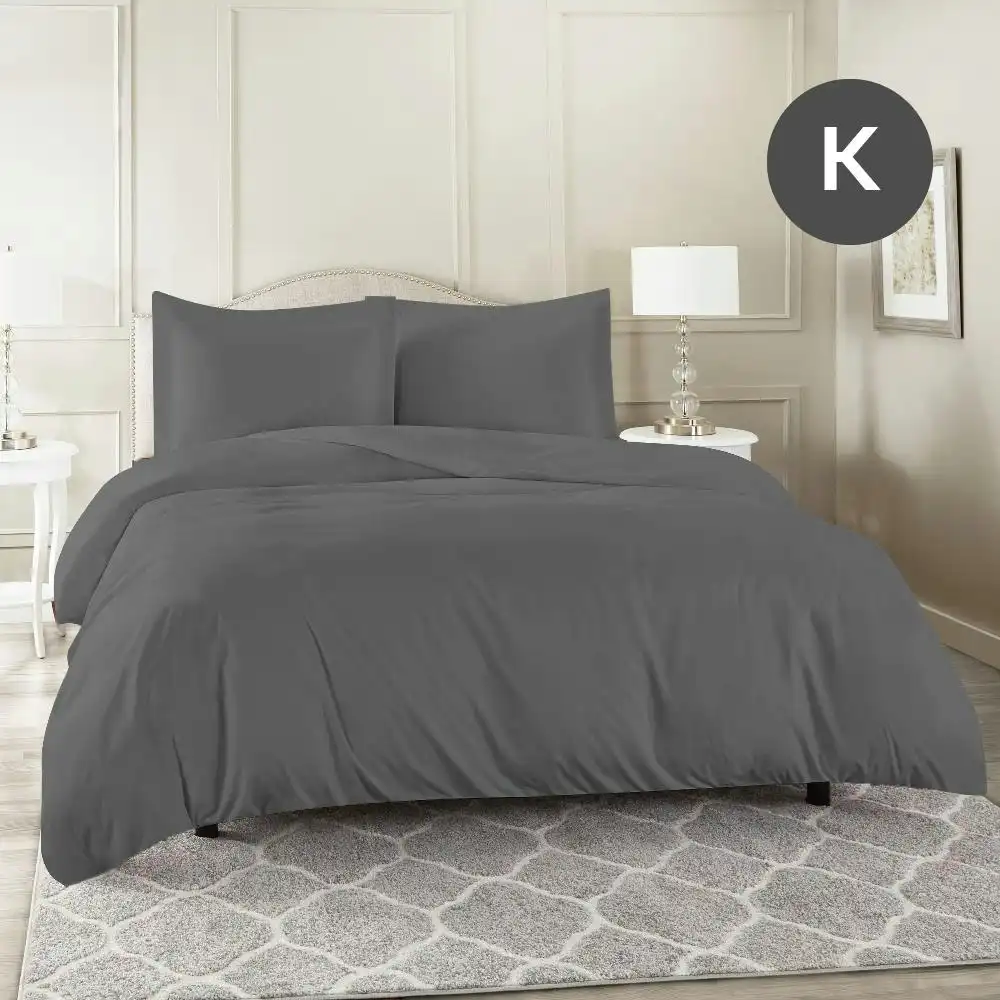 King Size Grey Color 1000TC 100% Cotton Quilt Doona Duvet Cover Pillowcase Set