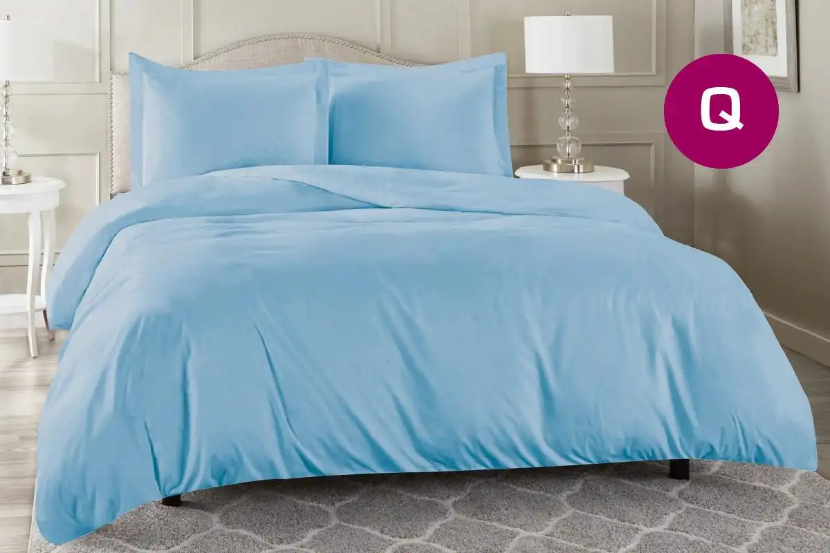 Queen Size Aqua Color 1000TC 100% Cotton Quilt Doona Duvet Cover Pillowcase Set