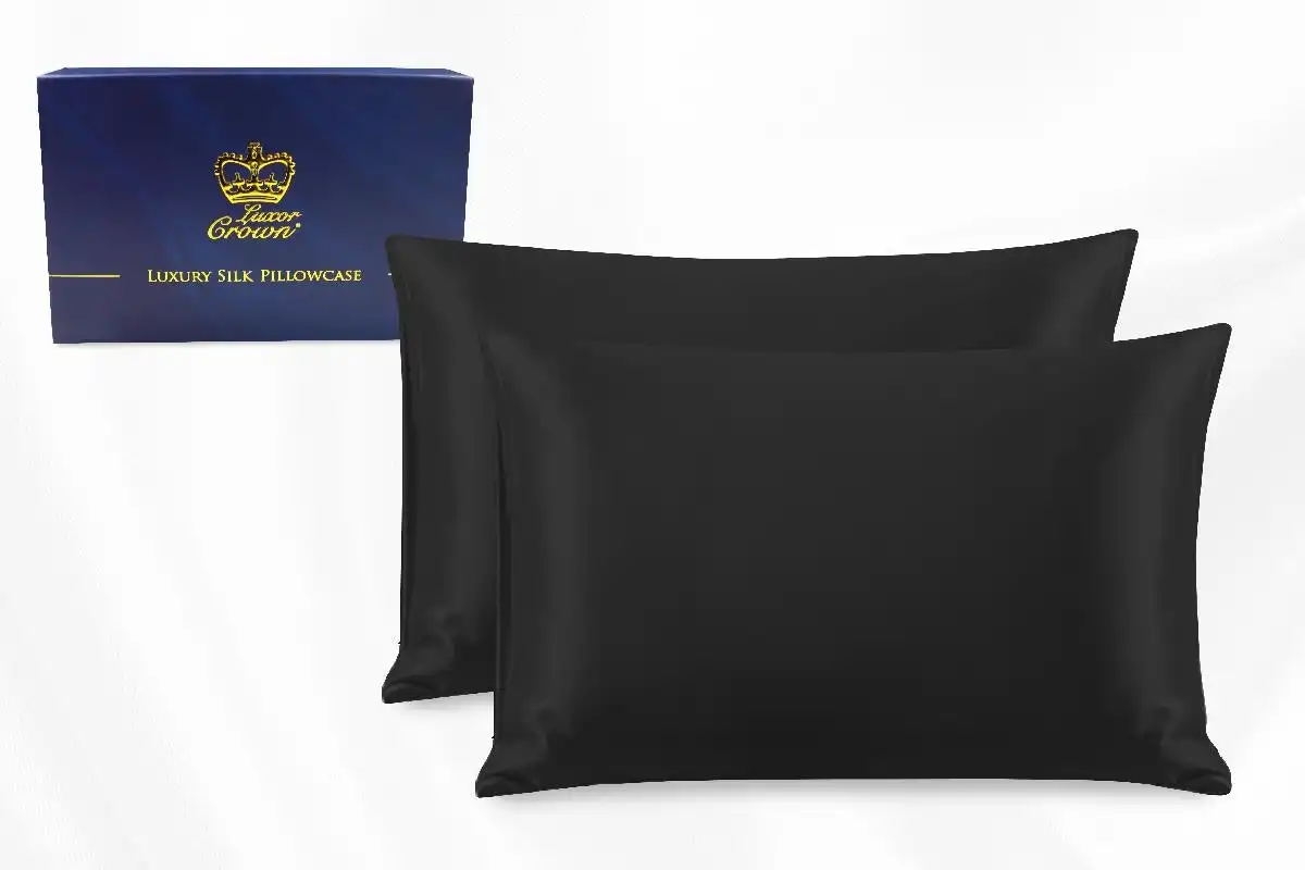 Two Pieces 100% Pure Two-Side Mulberry Silk Pillowcase Black