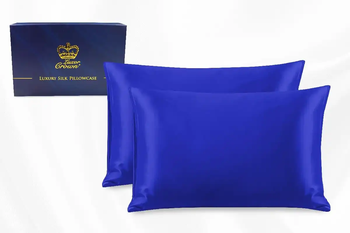 Two Pieces 100% Pure Two-Side Mulberry Silk Pillowcase Navy