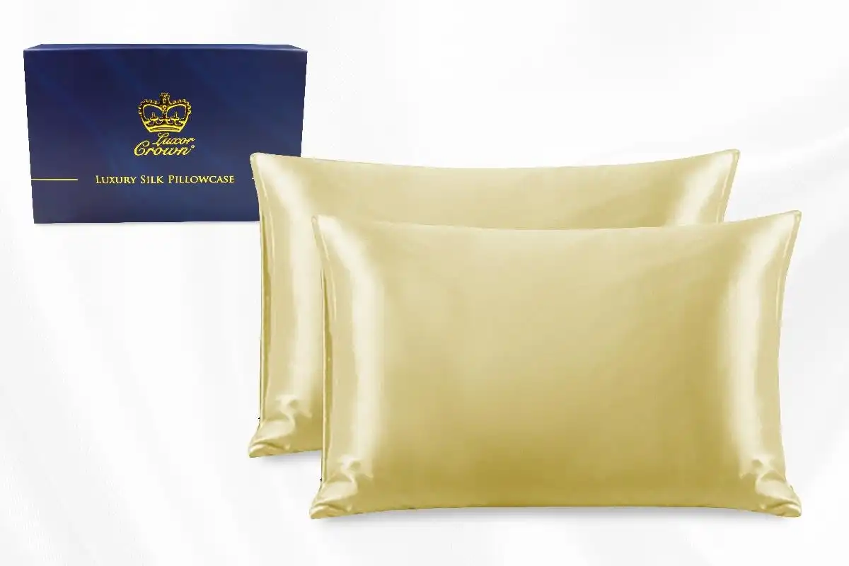 Two Pieces 100% Pure Two-Side Mulberry Silk Pillowcase Champagne