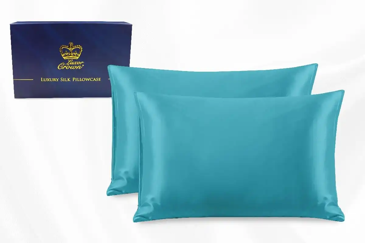 Two Pieces 100% Pure Two-Side Mulberry Silk Pillowcase Emerald Blue