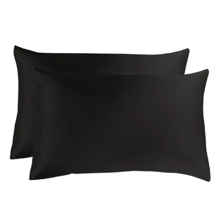 Two Silky/Silk Feel Satin Pillowcases-Black