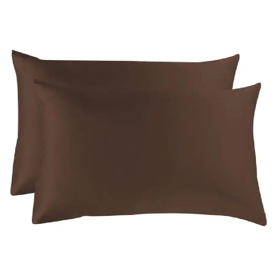 Two Silky/Silk Feel Satin Pillowcases-Chocolate
