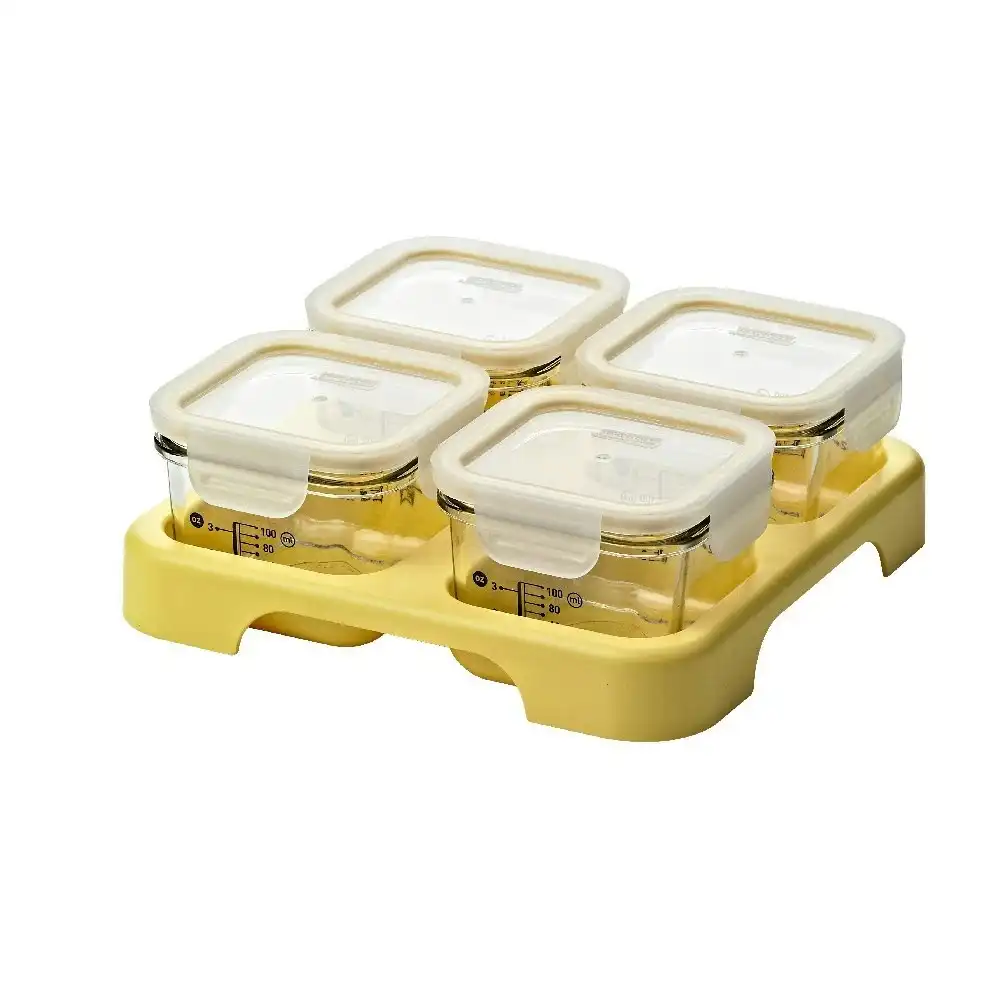 Glasslock 4 Piece Baby Food Container Set With Tray   Square