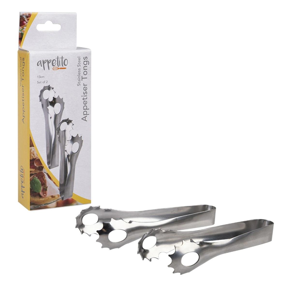 Appetito STAINLESS STEEL APPETISER TONGS 13cm SET 2