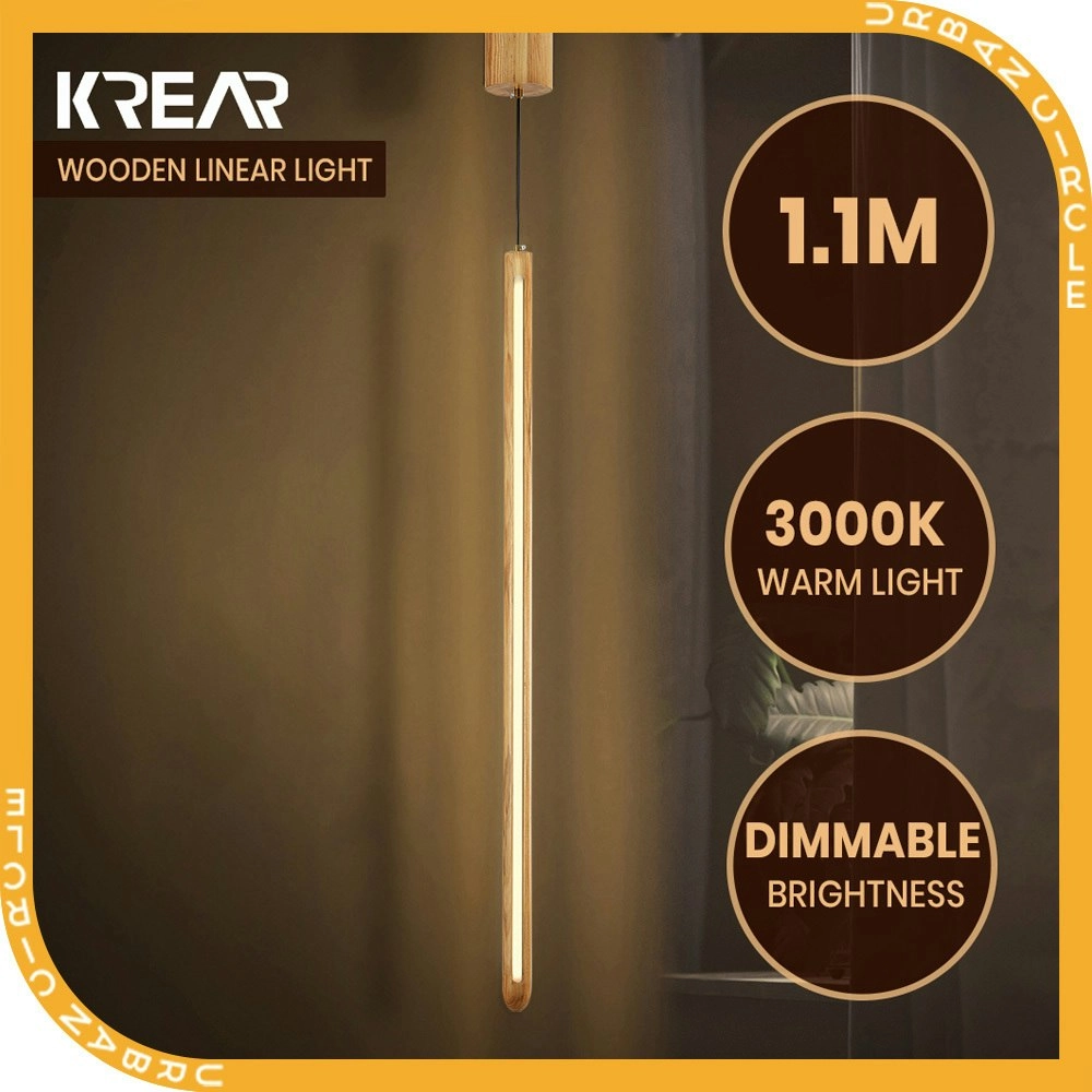 Krear 110CM Wooden Pendant Light Vertical LED Strips Linear Lighting Ash Wood