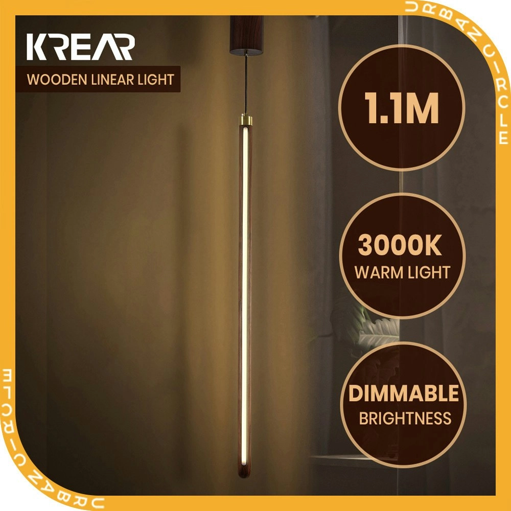 Krear 110CM Wooden Pendant Light Vertical LED Strips Linear Lighting Dark Walnut