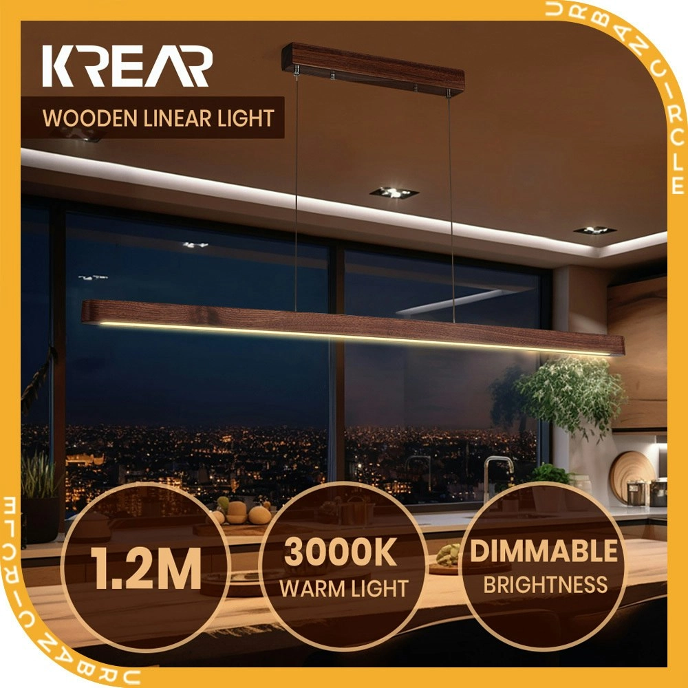 Krear 120CM Wooden Pendant Light LED Strips Linear Lighting Oval Dark Walnut