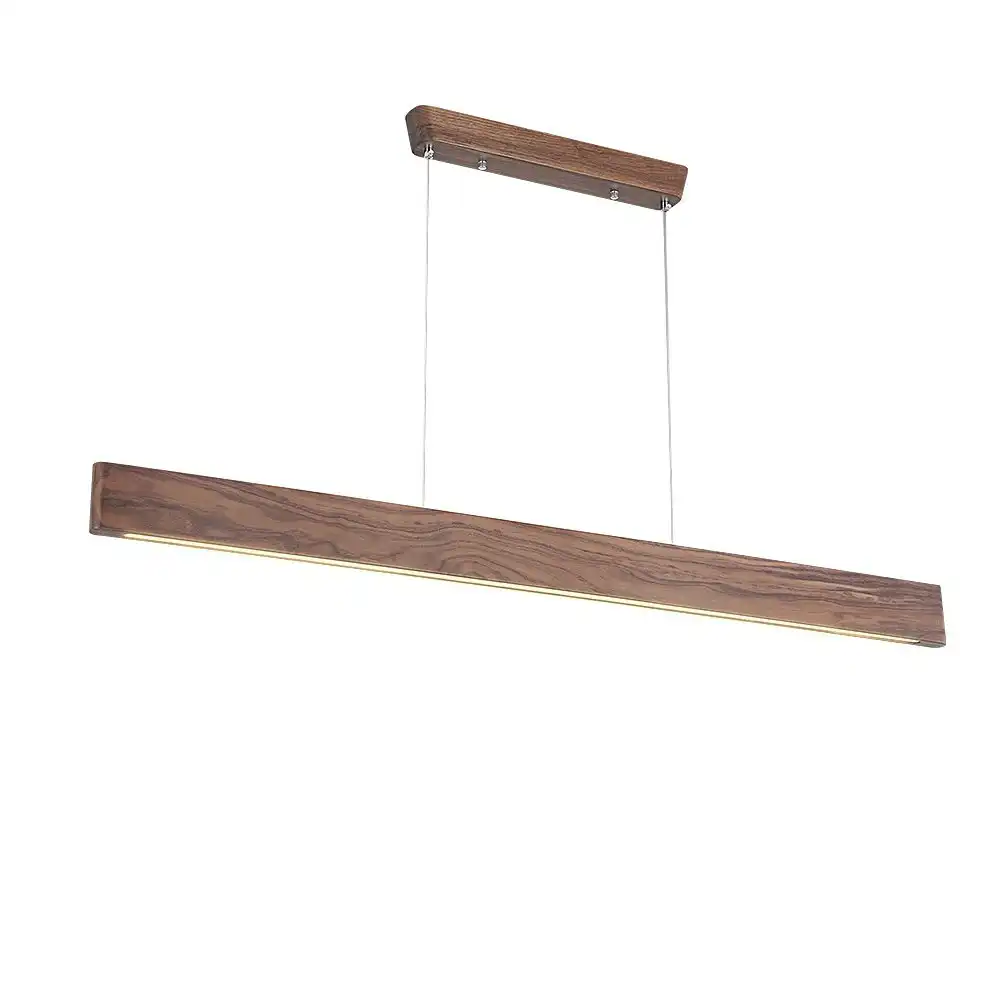 Krear 120CM Wooden Pendant Light Flat LED Strips Linear Lighting Dark Walnut