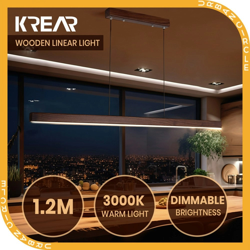 Krear 120CM Wooden Pendant Light Rectangle LED Strips Linear Lighting DarkWalnut