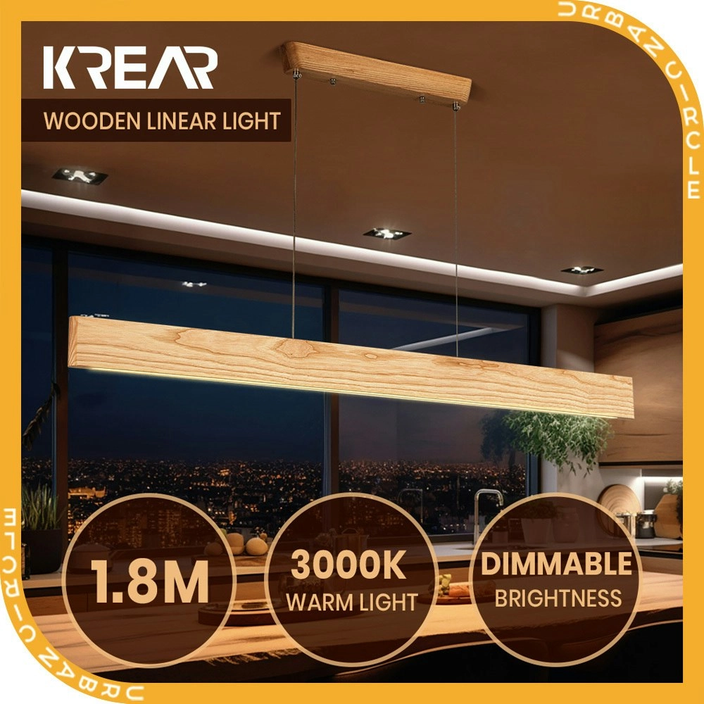 Krear 180CM Wooden Pendant Light Flat LED Strips Linear Lighting Ash Wood