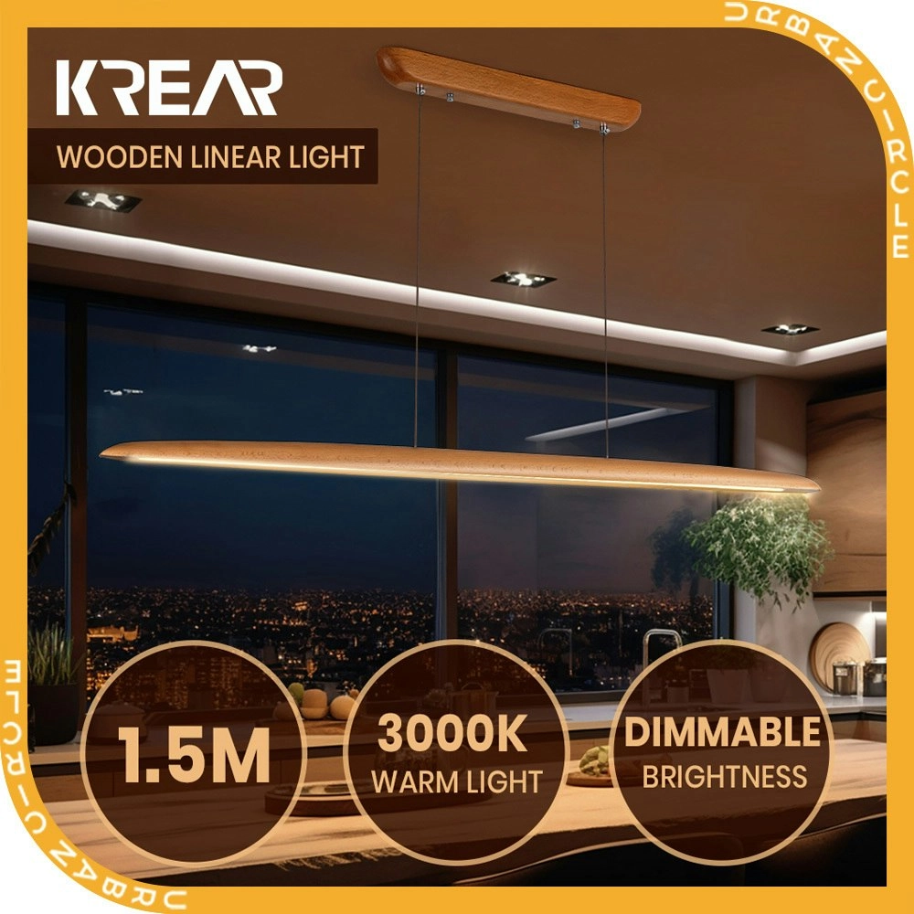 Krear 150CM Wooden Pendant Light Flat LED Strips Linear Lighting Beech Wood