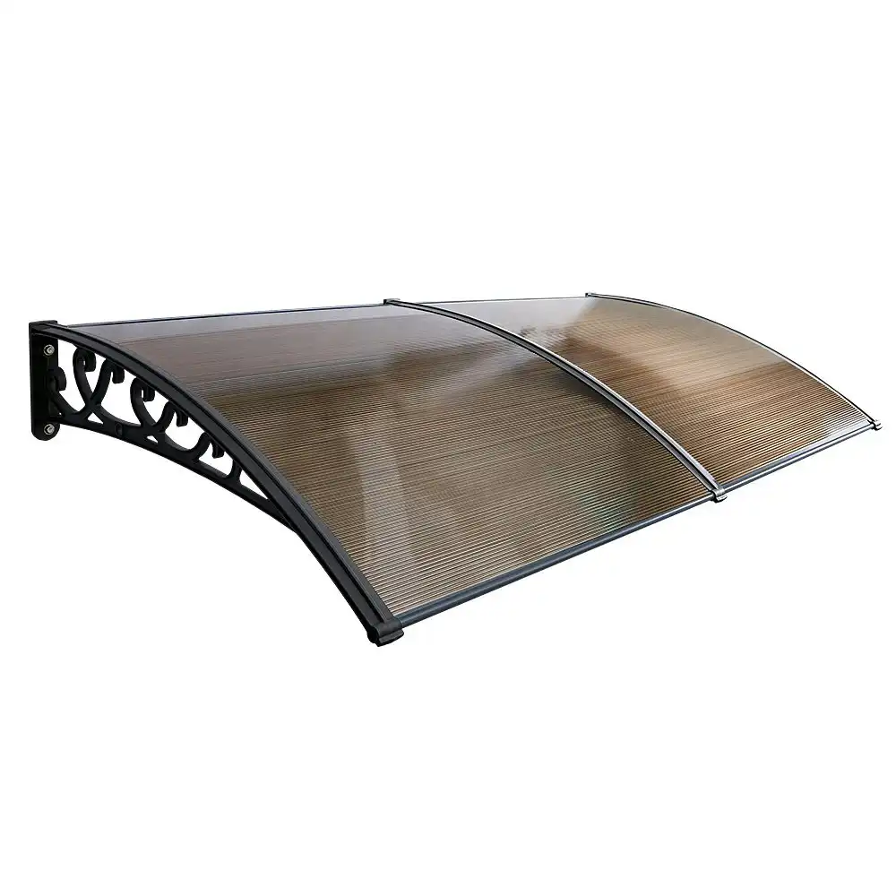 Groverdi Window Door Awning Outdoor Canopy Patio Rain Shield Cover DIY 1Mx2.4M Black Tawny