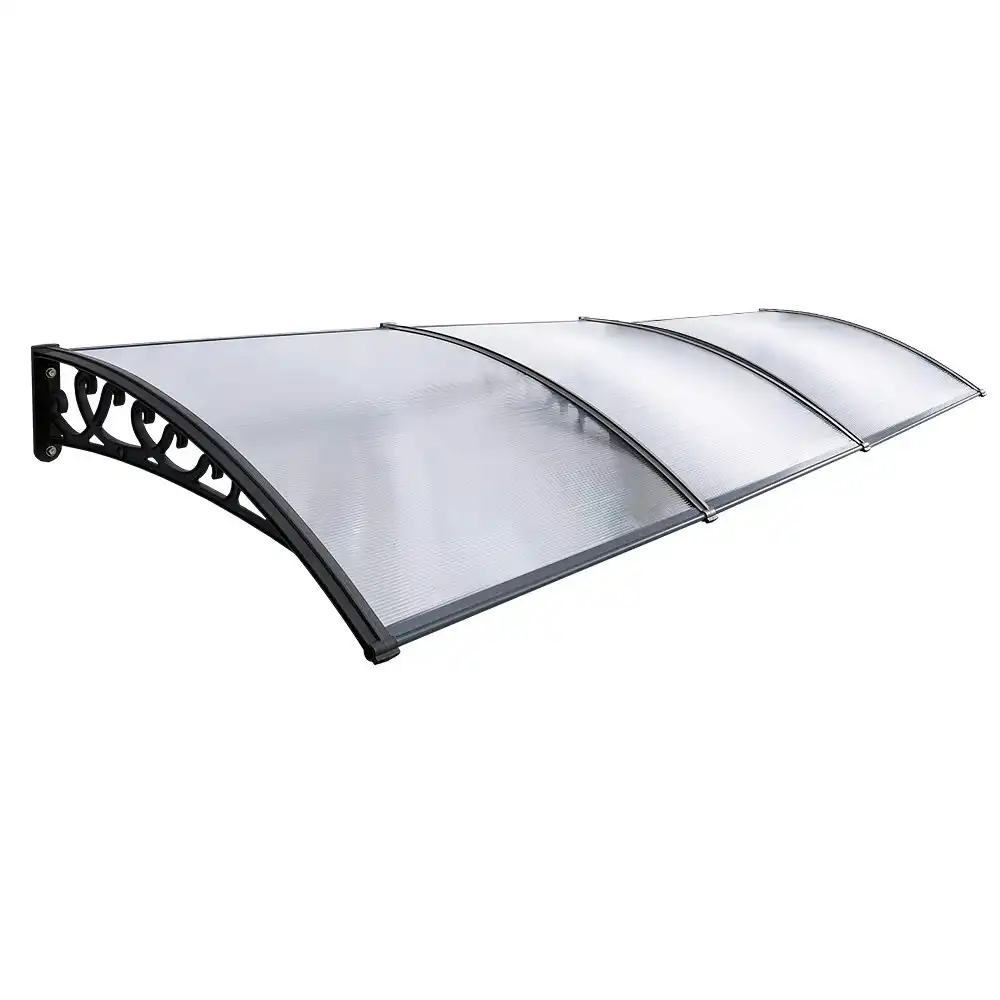 Groverdi Window Door Awning Outdoor Canopy Patio Rain Shield Cover DIY 1Mx3M Black Clear