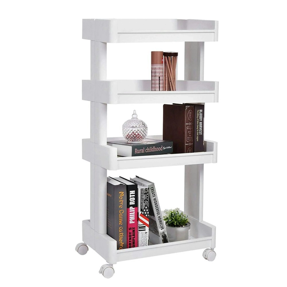 Furb 4 Tier Kitchen Storage Trolley Cart Plastic Rack Shelf Toy Organiser White