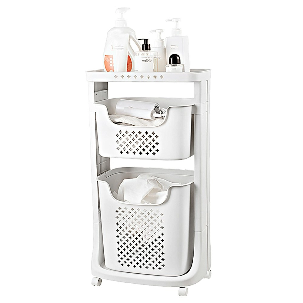 Furb Bathroom Laundry Clothes Basket Trolley Bin Hamper Portable Storage Rack