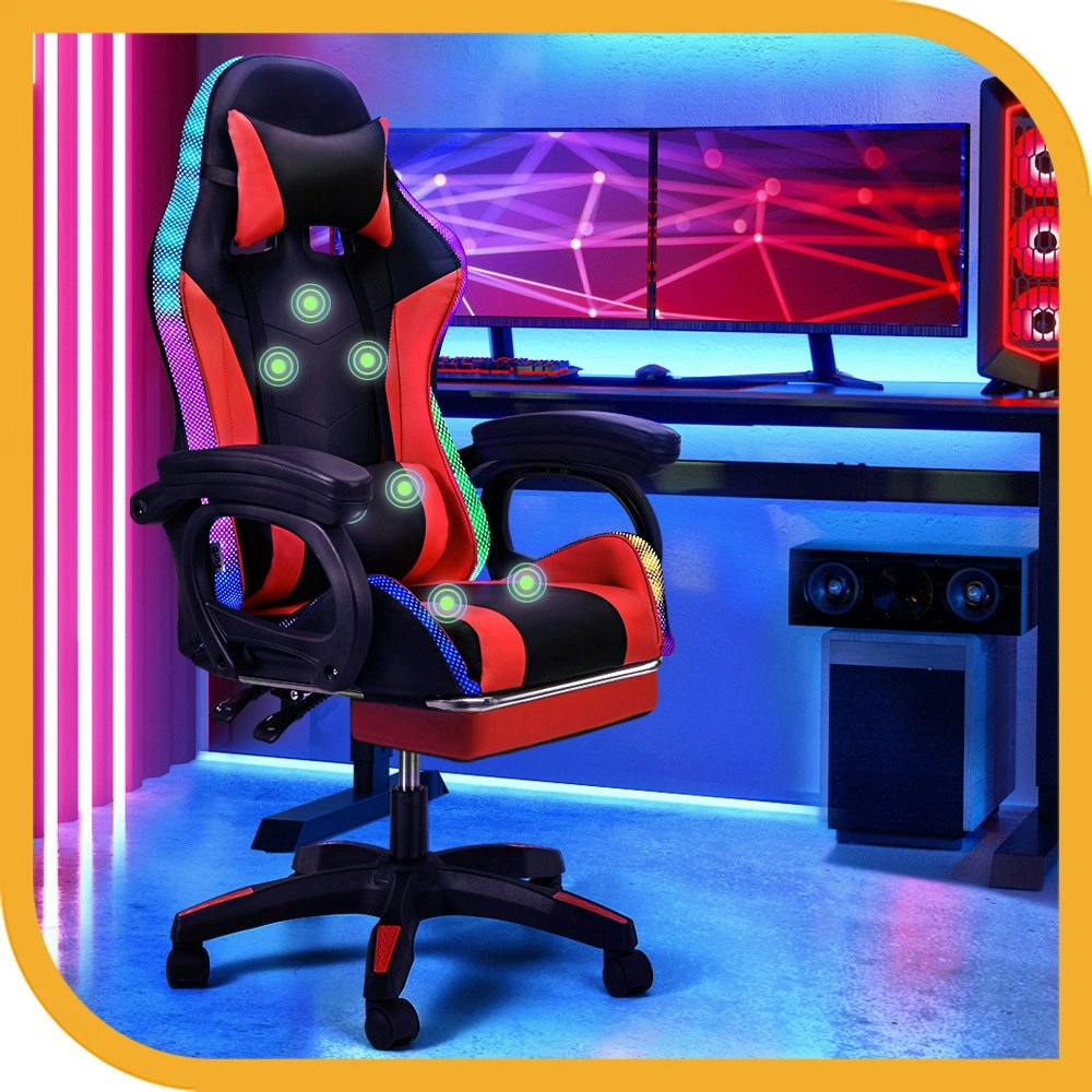 Furb Gaming Chair LED Massage Computer Recliner Footrest Red Office Chair