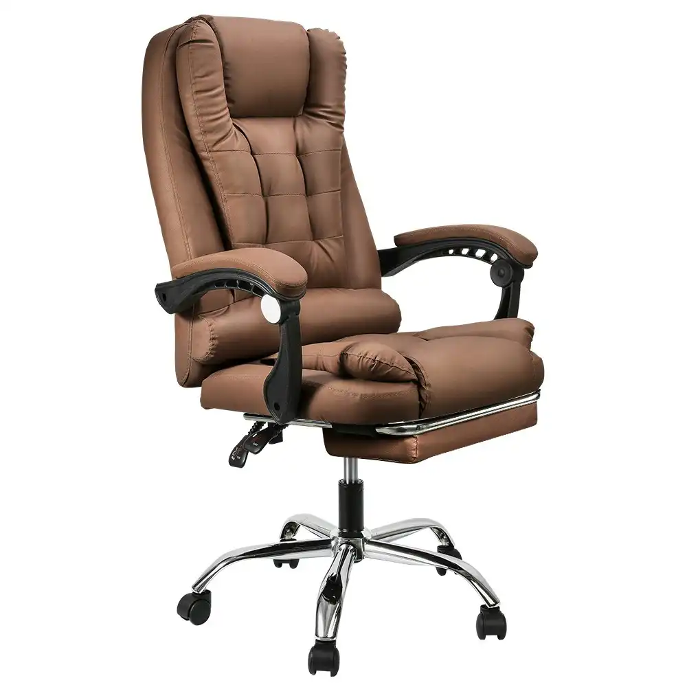 Furb Office Chair Executive PU leather Seat Ergonomic Support Caster Wheel Footrest Dark Brow