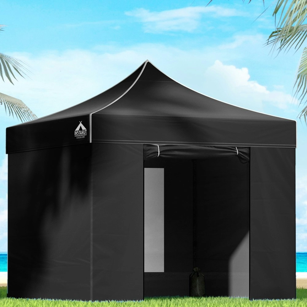 Instahut Gazebo 3x3 Pop Up Marquee Folding Tent Wedding Gazebos Camping Outdoor Shade Canopy Black