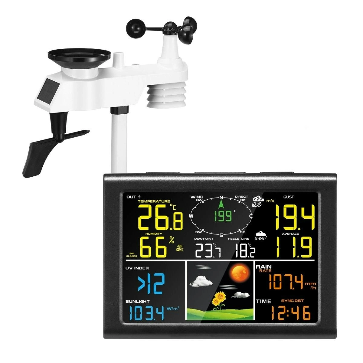 Maxkon  Solar Powered Weather Forecast Station WIFI Wireless Rain Gauge Temperature