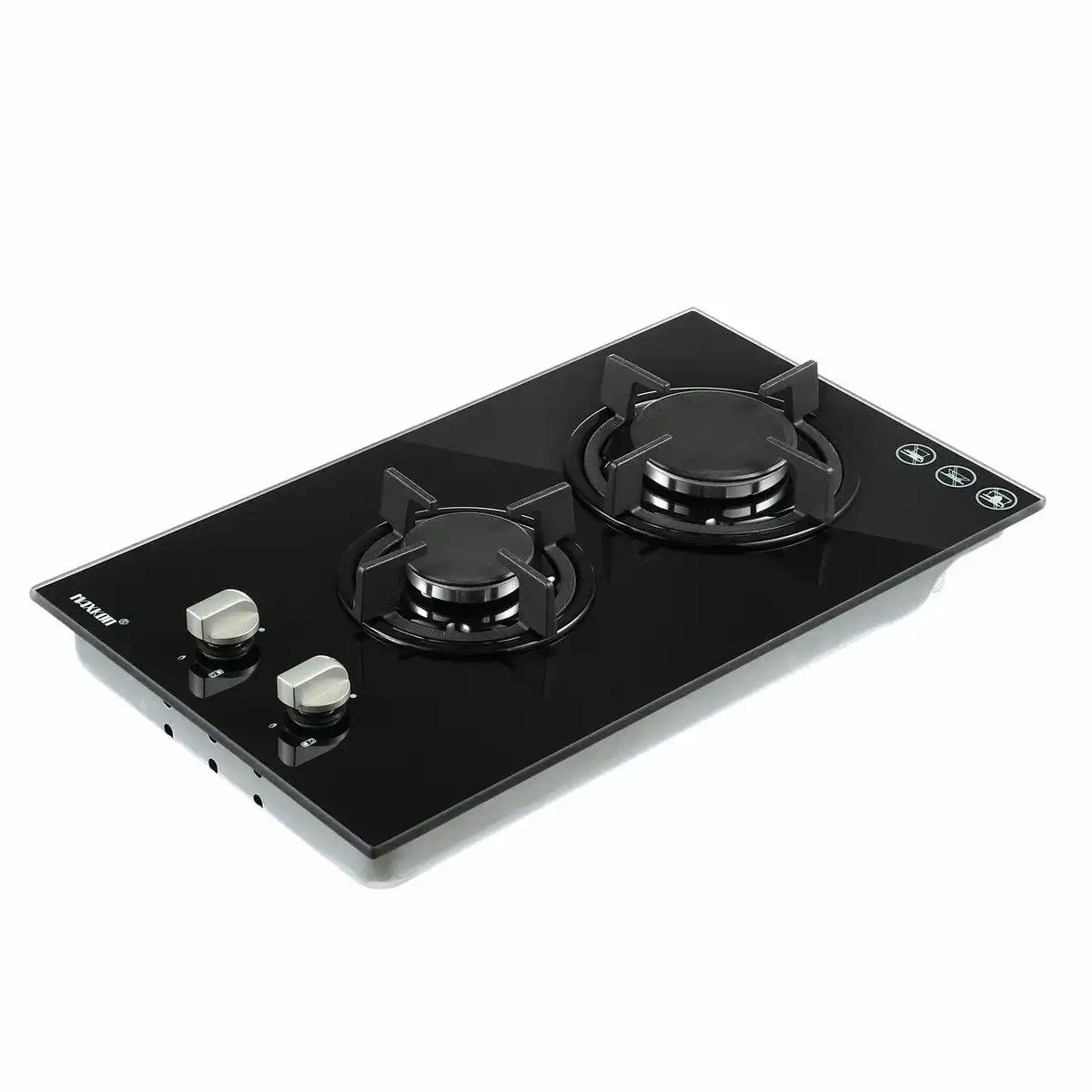 Maxkon 2 Burner Gas Cooktop Cooker Hob Stove Top Knobs 30cm NG LPG Ceramic Glass Surface Black