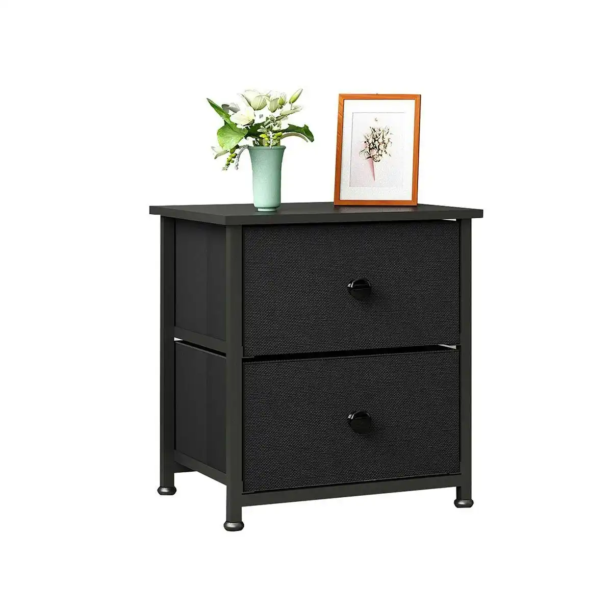 Ausway 2PCS Bedside Table Chest of 2 Drawers Bedroom Furniture Side Lamp Dresser Nightstand Black Sofa End Living Room Cabinet