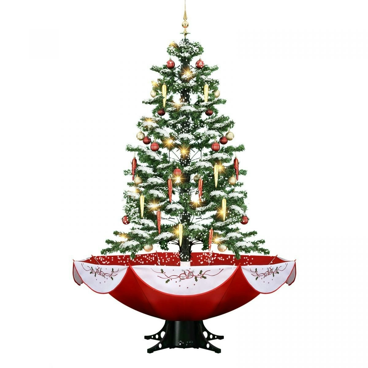 Solight Christmas Tree Decorated Snowing LED String Fairy Lights Xmas Topper Artificial Decoration Balls Icicle Ornament Musical Umbrella Stand 190cm