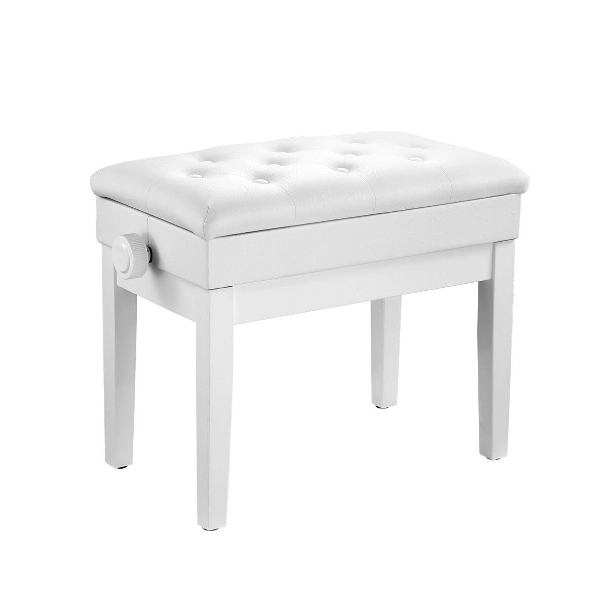 Melodic  Height Adjustable Piano Keyboard Stool Chair Bench Seat with Padded Cushion and Storage Compartment White