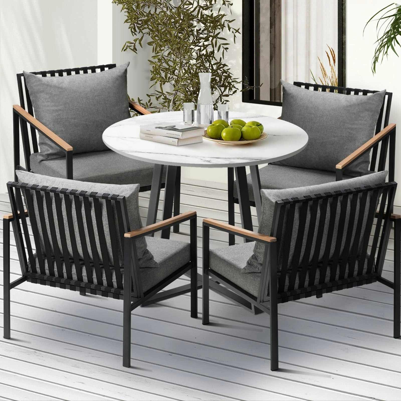 Livsip 5PCS Outdoor Dining Setting Table Sofa Chairs Patio Furniture Bistro Set