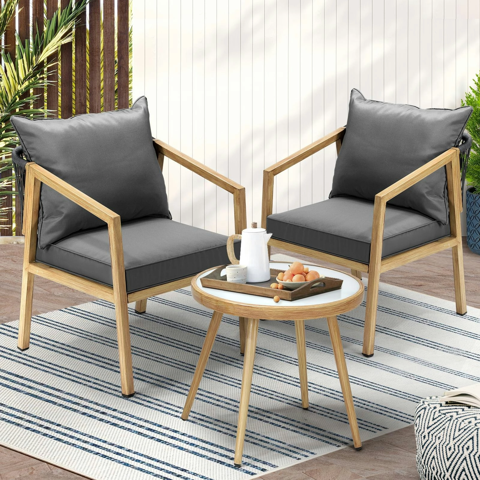 Livsip Outdoor Bistro Set Dining Chairs Table Patio Furniture Setting 3 Piece