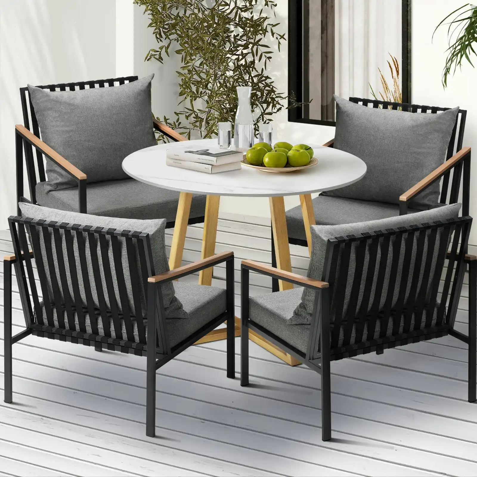 Livsip 5 Piece Outdoor Dining Setting Sintered Stone Table Patio Furniture Set
