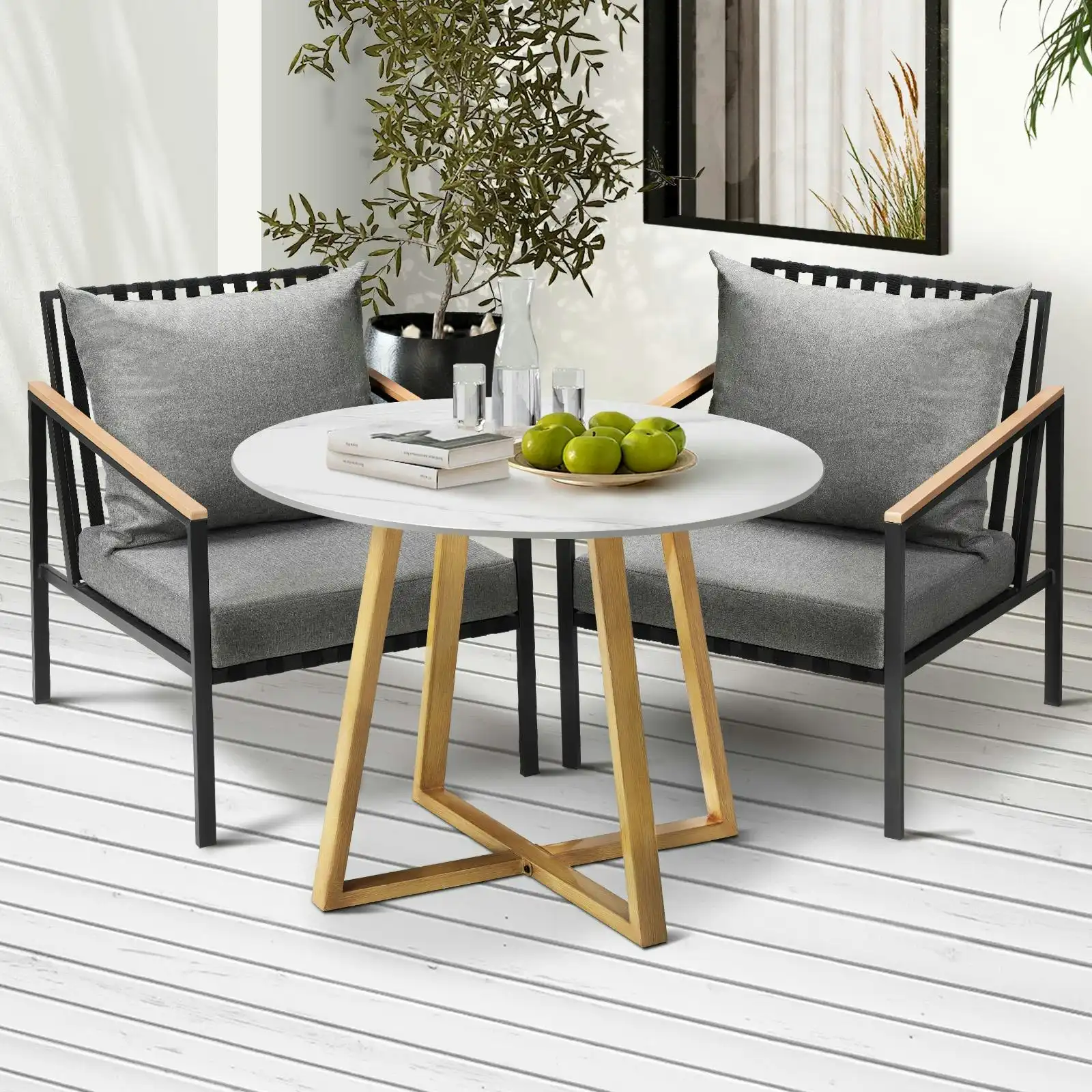 Livsip 3 Piece Outdoor Dining Setting Sintered Stone Table Patio Furniture Set
