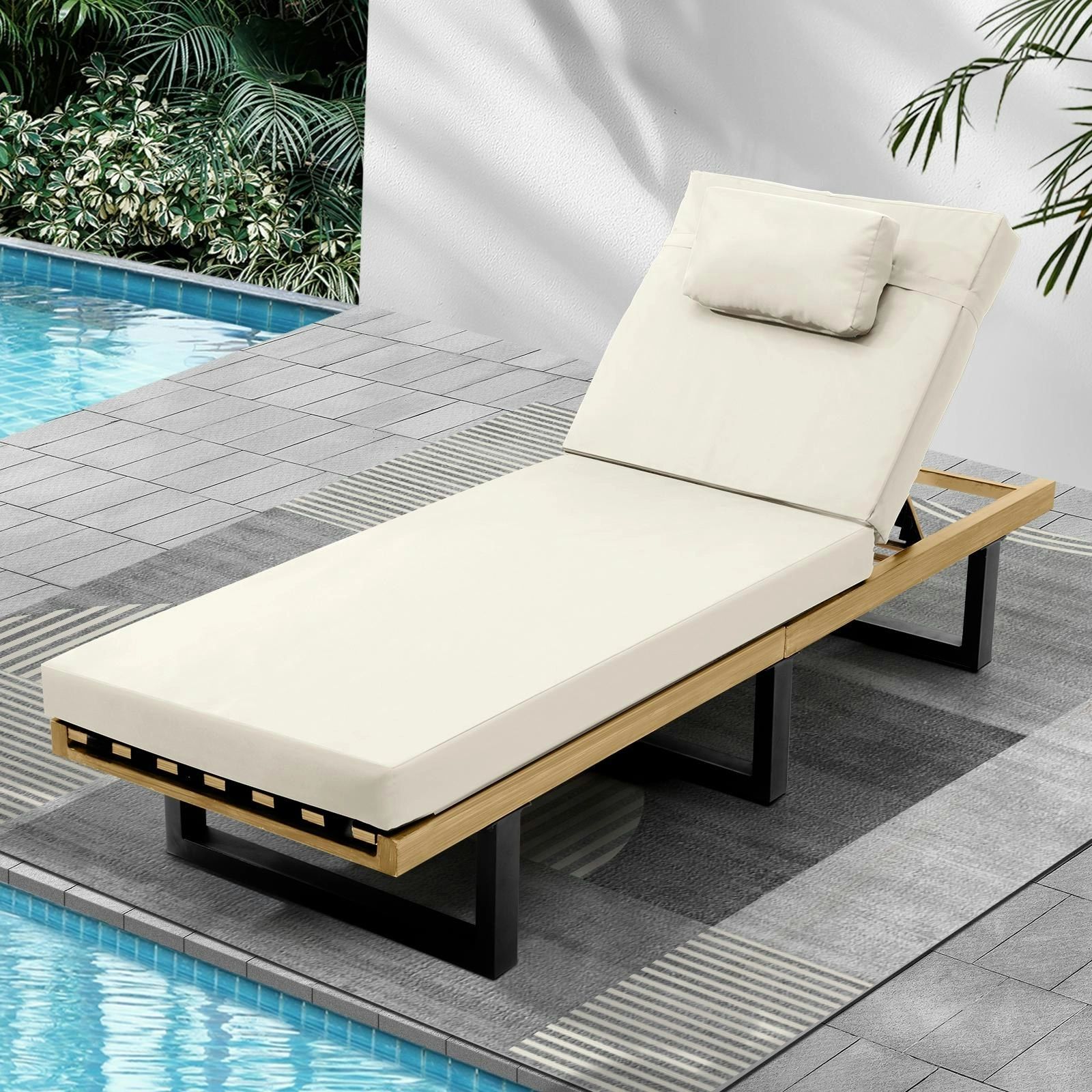 Livsip Sun Lounge Outdoor Lounger Day Bed Garden Patio Furniture Setting Beige