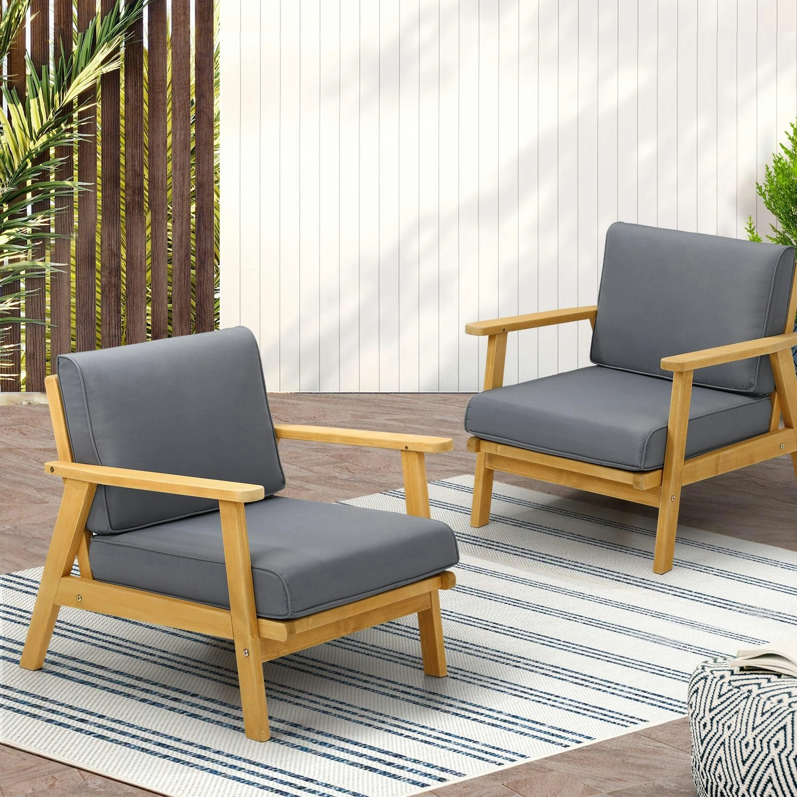 Livsip 2PCS Outdoor Armchair Furniture Lounge Wooden Chair Patio Garden Sofa Set