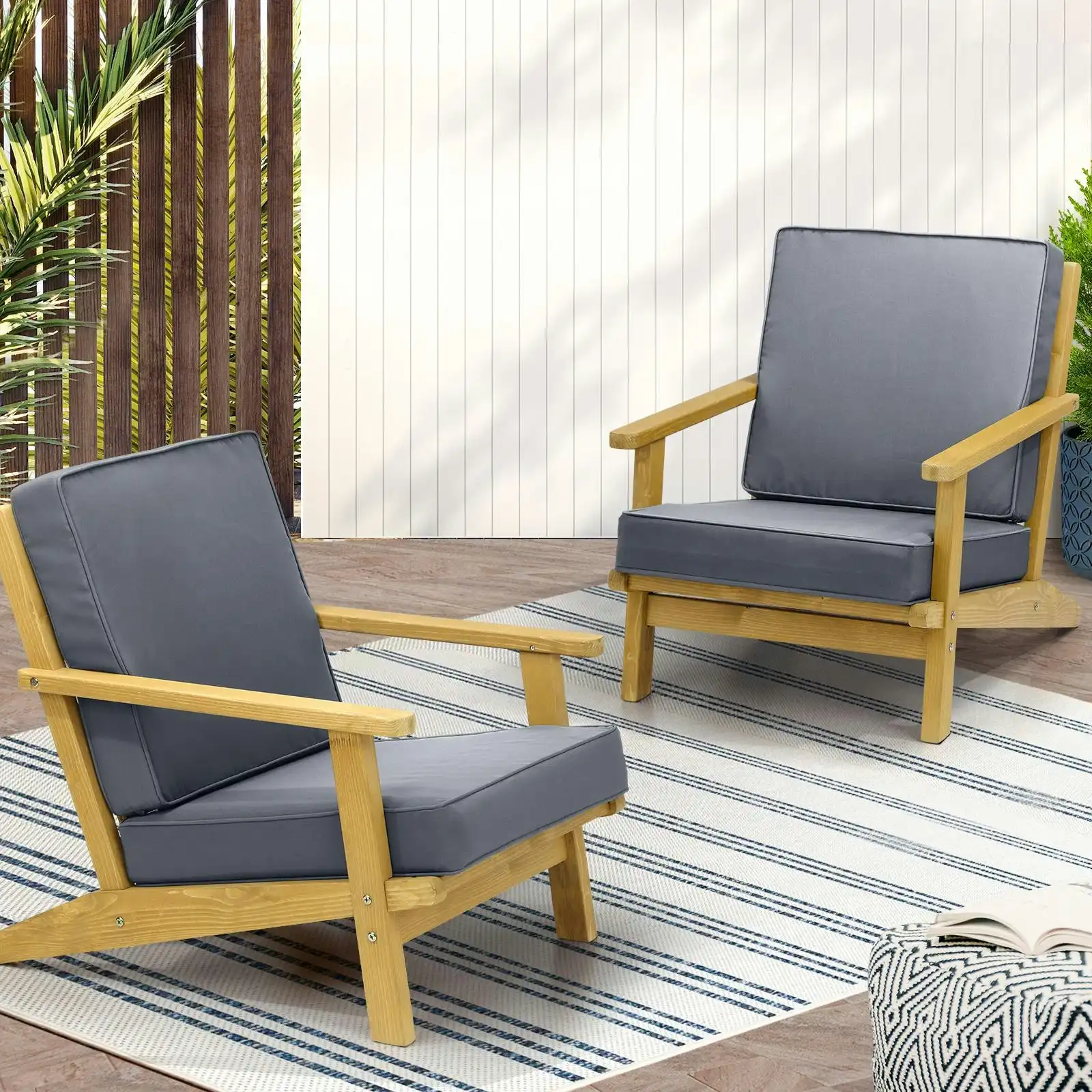 Livsip 2x Outdoor Armchair Furniture Sun Lounge Wooden Chairs Patio Garden Sofa